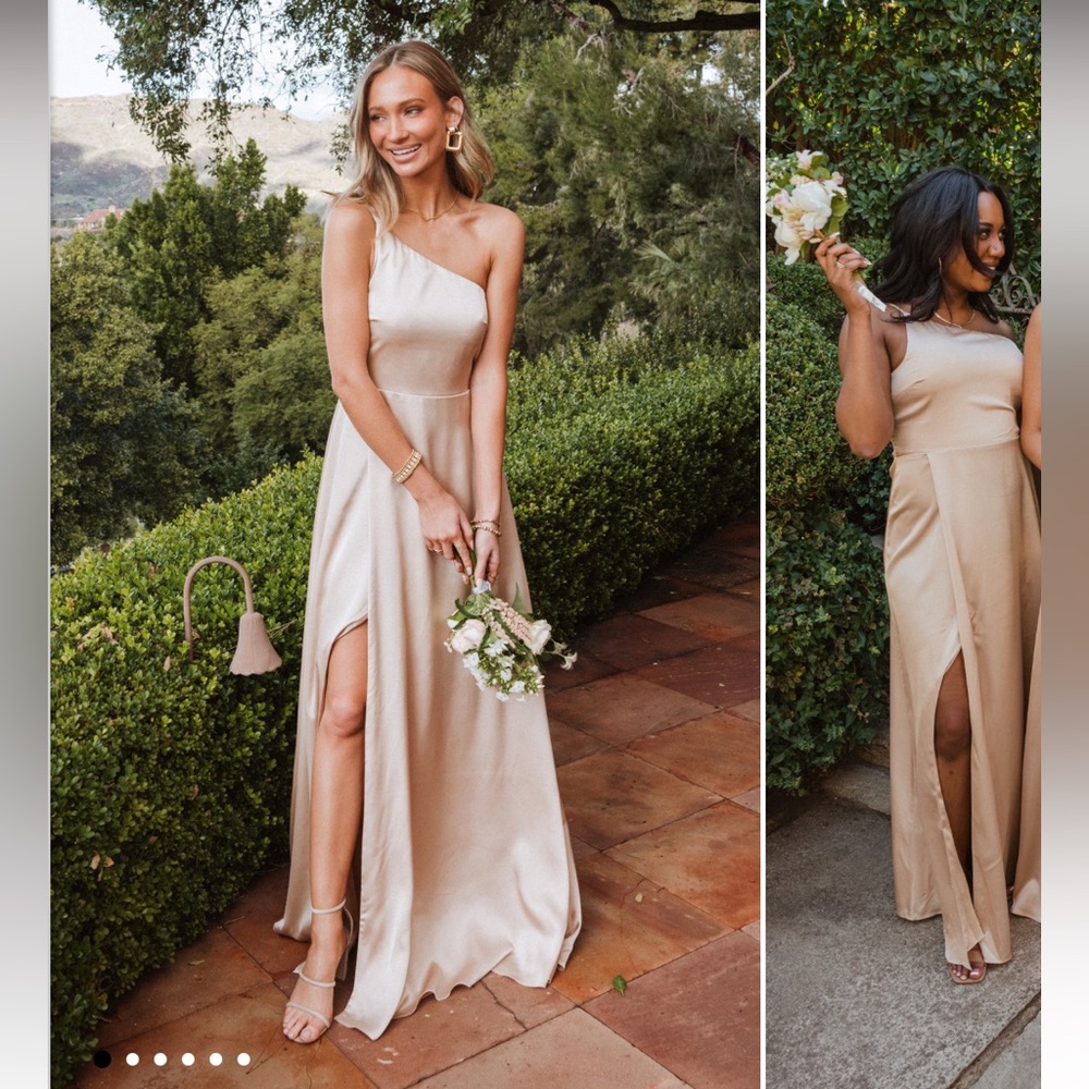 Shannon One Shoulder Dress, Show Me Your MuMu in Champagne Luxe Satin